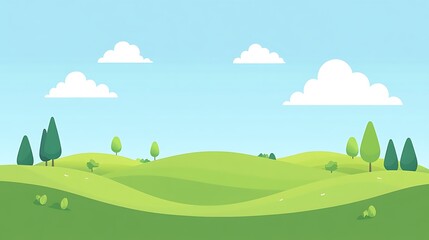 Obraz premium Rolling Green Hills Under a Blue Sky With Fluffy Clouds