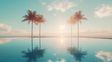 Obraz premium Tranquil poolside paradise at sunset