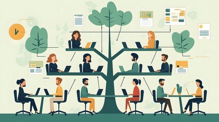 Detailed organizational diagram illustrating the structure team and leadership roles within a modern office environment