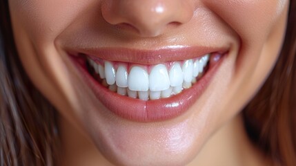 Fototapeta premium Closeup Of Beautiful Smile With White Teeth. Woman Mouth Smiling. High Resolution Image 