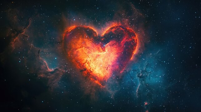 A cosmic heart symbolizing love and passion in the vastness of space.