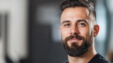Obraz premium Professional man with beard in modern setting. Perfect for corporate portraits, business confidence, and executive presence content.