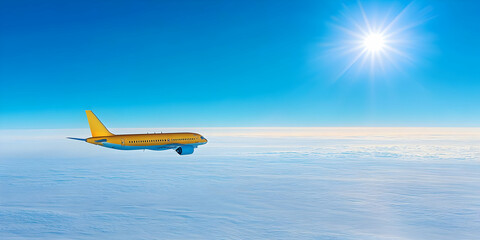 Fototapeta premium Golden Airplane Above Clouds Illustration