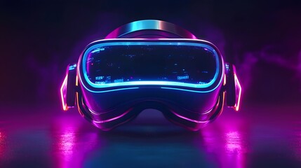 Closeup of a sleek and futuristic virtual reality headset featuring neon like technology effects vibrant colors and a surreal immersive atmosphere