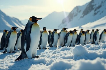 Obraz premium Penguins in the snow . Wild birds