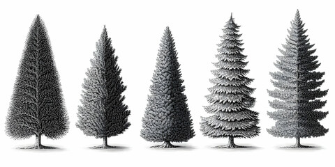 Fototapeta premium Five Evergreen Trees Illustration