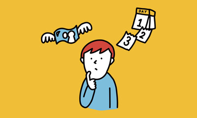 お金と時間の心配をする人　タイパのイメージイラスト