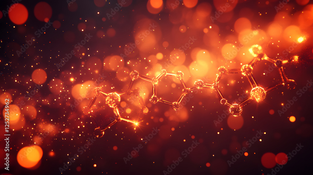 Poster A vibrant abstract representation of molecular structures with glowing particles, evoking a sense of science and energy