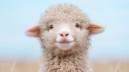 Naklejka premium Cute lamb, playful expression, field background, springtime
