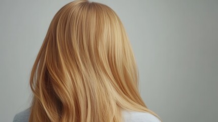 Naklejka premium Beautiful model girl with Blond hair strand,silky healthy wavy hair strand,hair wavy ribbon, with smooth,Keratin straightening,Treatment,straight long hair,procedures,Smooth hairstyle.