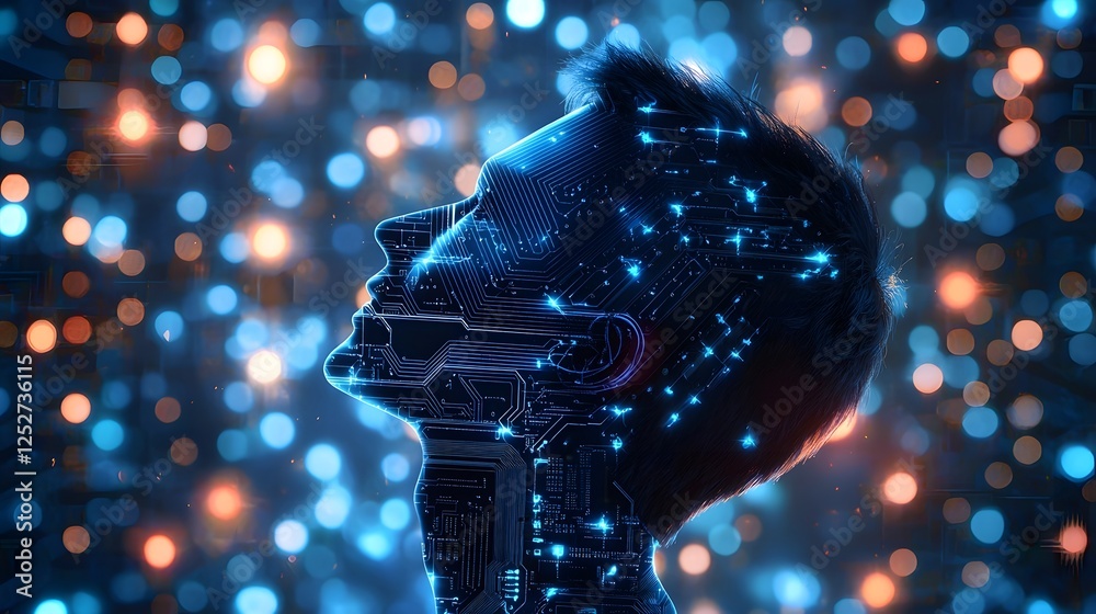 Poster futuristic intelligence engineering design featuring intricate neural networks and advanced circuit 