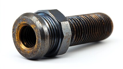 Rusty metal fitting on white background