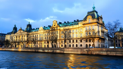 Golden Hour Cityscape Building Illustration