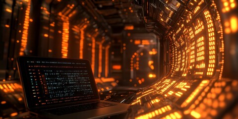 Spaceship Control Room Laptop Coding Orange