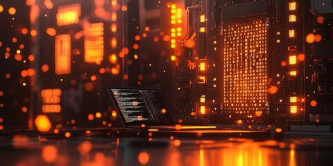 Server Room Laptop Coding Data Center Glow