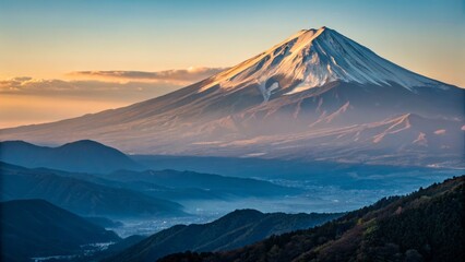 Fototapeta premium Split-Tone Corporate Landscape: Majestic Mountain Peak in Dawn Light, Design Element