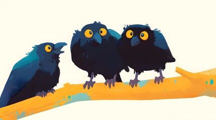 Obraz premium A flock of dark ominous crows perched menacingly on the twisted bare branches of a tree silhouetted against a moody foreboding sky creating an eerie unsettling atmosphere
