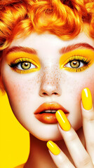Vibrant Yellow Makeup and Red Hair Illustration