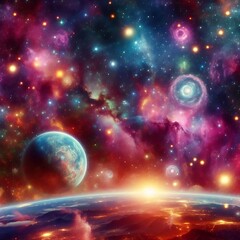 Celestial Ballet: Graceful Dance of Galaxies and Luminous Stars in Space