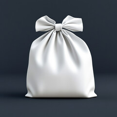 A white fabric bag tied with a bow, ideal for showcasing gifts and personal items.
