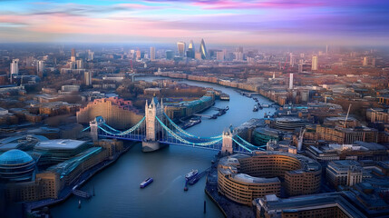 Fototapeta premium London Cityscape at Sunset, Illustration
