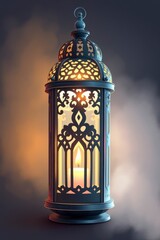 Obraz premium Ornate Ramadan Lantern with Glowing Candlelight