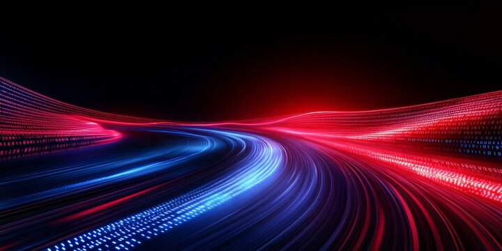 Red blue digital highway, data flow, night