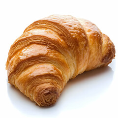 Buttery croissant, bakery food, white background, breakfast pastry