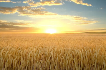 Fototapeta premium Golden Wheat Field Sunset Landscape