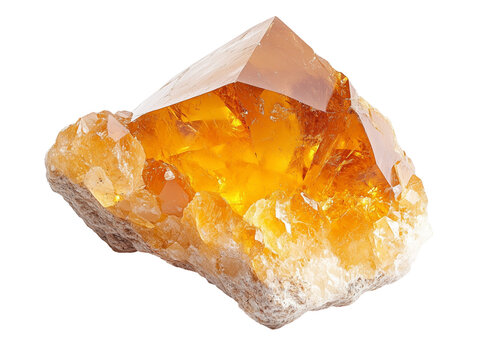 Raw citrine crystal isolated on transparent background, PNG