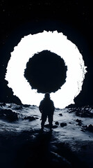 Astronaut Silhouette, Cosmic Ring 3D Illustration