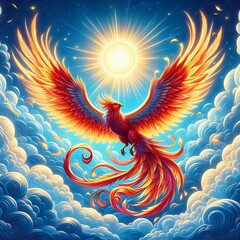 Epic Phoenix Illustration Symbolizing Rebirth and Eternal Strength, phoenix bird