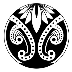 Polynesian sun face maori tattoo style.  Pattern aboriginal samoan. Black and white texture, isolated vector.