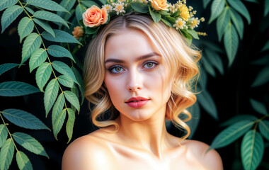 Woman Wearing Flower Crown