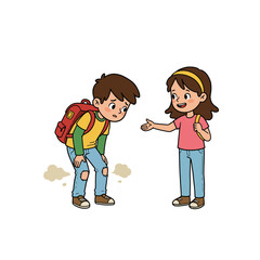 Girl Helping Tired Boy with Backpack Illustration