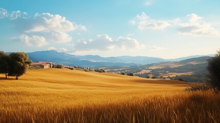 Obraz premium golden crops flourish under a sunset's brooding, majestic clouds