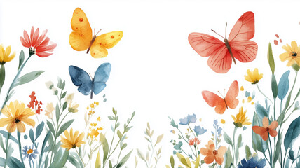 A joyful watercolor palette surrounded by playful nature perfect for a kindergarten book.