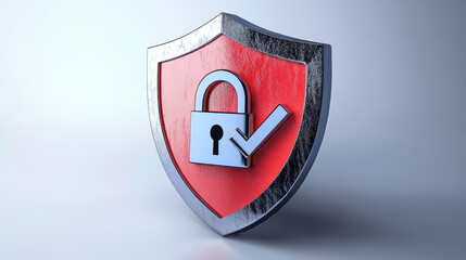 3d render shield with padlock and tick sign. Concept of privacy, good password, secure data protection, computer or phone access security, verification system Illustration in cartoon. 3D Illustration