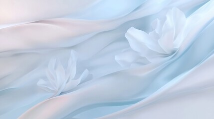 Obraz premium Soft Blue Fabric with Delicate White Flowers