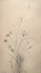 Simple but beautiful design using simple flower motifs or calm curves or straight lines with soft lines with pencil or ink, ai, generative