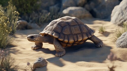 Desert tortoise walking on sandy terrain, nature and wildlife concept