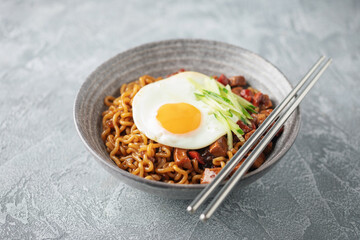 JJajangmyeon. Korean Noodle with Black Sauce and Egg - Korean Food Style.