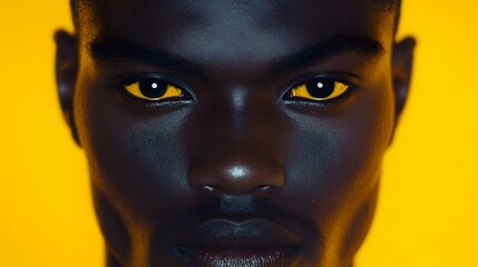 Portrait of a Man with Striking Yellow Eyes Against Yellow Background