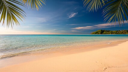 Fototapeta premium Tropical paradise with golden sand and crystal-clear waters