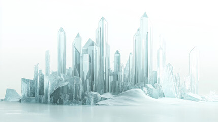 Fototapeta premium Future city, futuristic buildings with glass facade and unusual shapes isolated on white background. Modern style architecture towers and skyscrapers. Alien urban cityscape design, Cartoon vector set