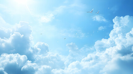 Clear Blue Sky with Floating Birds