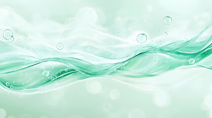  A fresh and vibrant background with green-toned flowing waves and soft floating bubbles.