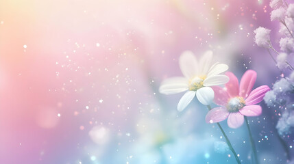 Obraz premium A soft and dreamy floral scene with delicate pastel flowers glowing in an ethereal fantasy light.