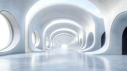 Fototapeta premium Futuristic architectural interior with curved arches and sunlight