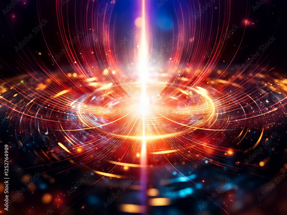 Aufkleber a brilliant central light source emits radiant energy, forming vibrant circular patterns of red, ora